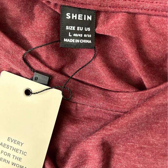 SHEIN Red Heather Short Sleeve Dress Babydoll Ruffle Tiered Midi Size Large - Picture 6 of 7